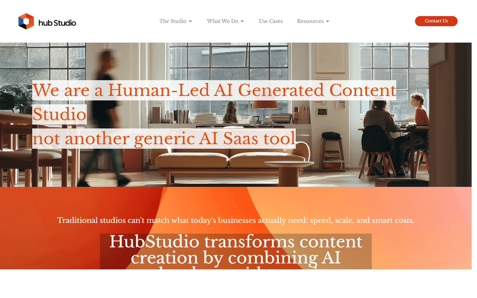 hubStudio homepage, AI-augmented production house in Shanghai