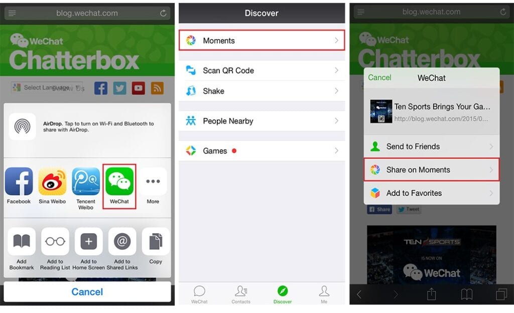 WeChat Moments interface