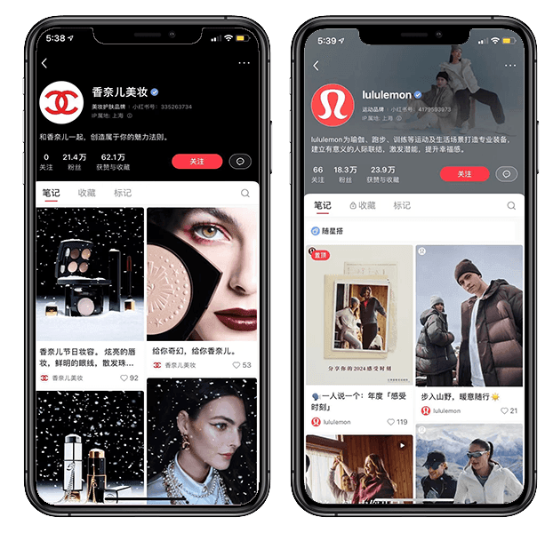 Beauty and lifestyle brands in Little Red Book (Xiaohongshu)