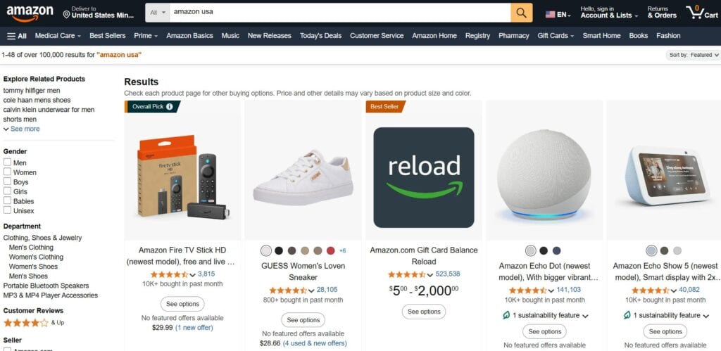 Page d'accueil d'Amazon