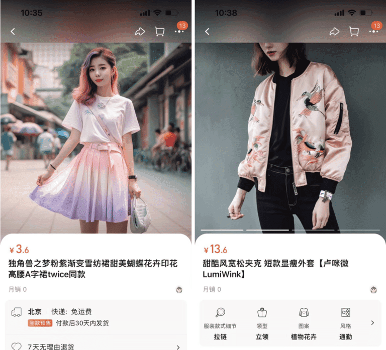 AI generated Taobao products pictures